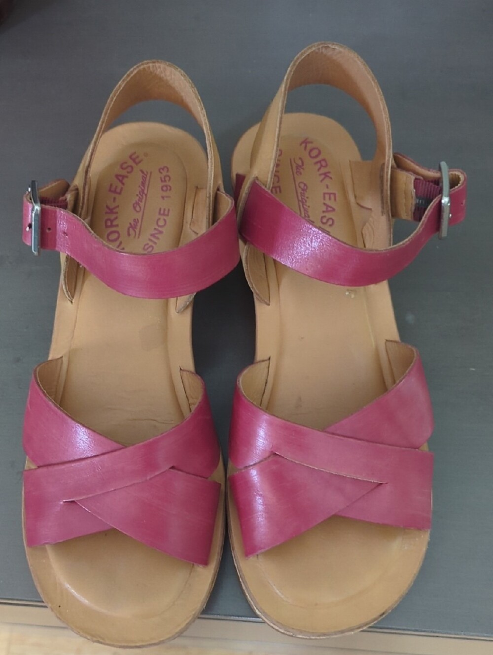Kork-Ease Women's Red Leather Crisscross Slingback Sandals 7